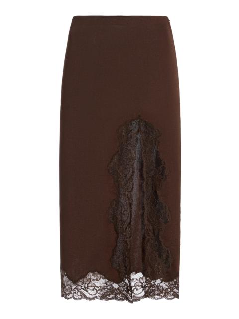 Balmain Lace Slit Knit Knee-Length Skirt