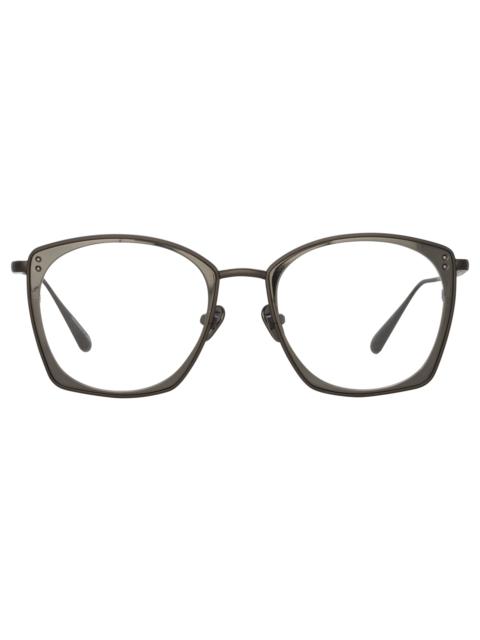 LINDA FARROW MILO SQUARE OPTICAL FRAME IN MATT NICKEL