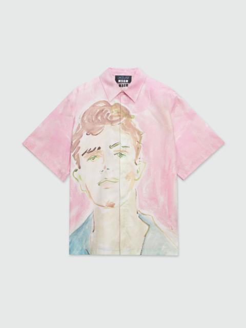 Poplin shirt with MSGM "Pink and green figure" graphics