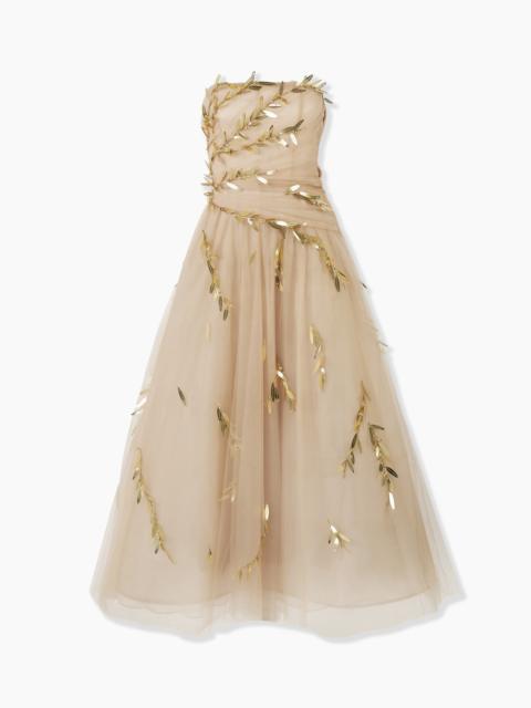 CAROLINA HERRERA Embroidered Tulle Strapless Midi Dress