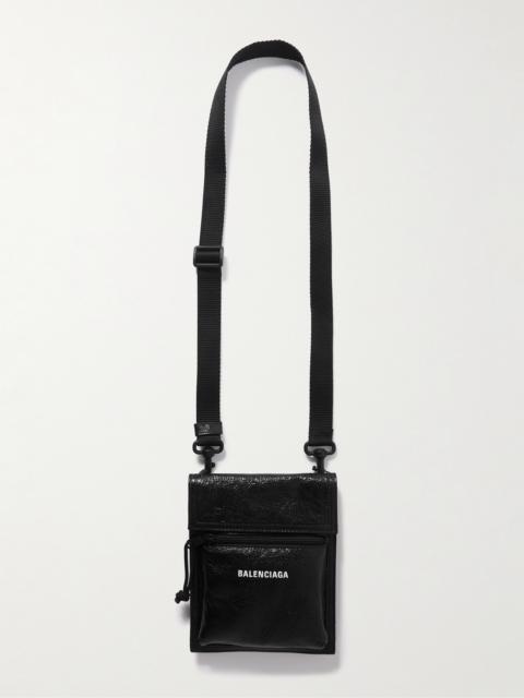 BALENCIAGA Explorer Logo-Print Cracked-Leather Messenger Bag