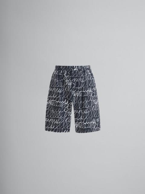 Marni BLACK POPLIN DRAWSTRING SHORTS WITH MARNI SCRIBBLE MOTIF