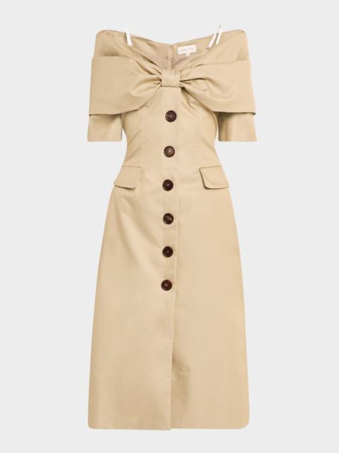 SHUSHU/TONG Bow Off-Shoulder Midi Dress