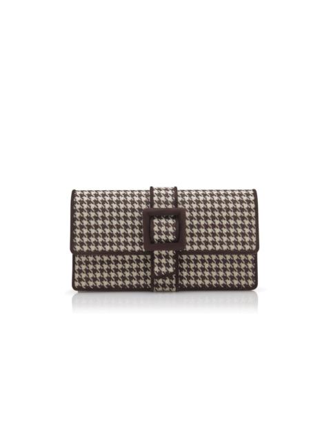Manolo Blahnik Dark Brown and Cream Wool Houndstooth Clutch