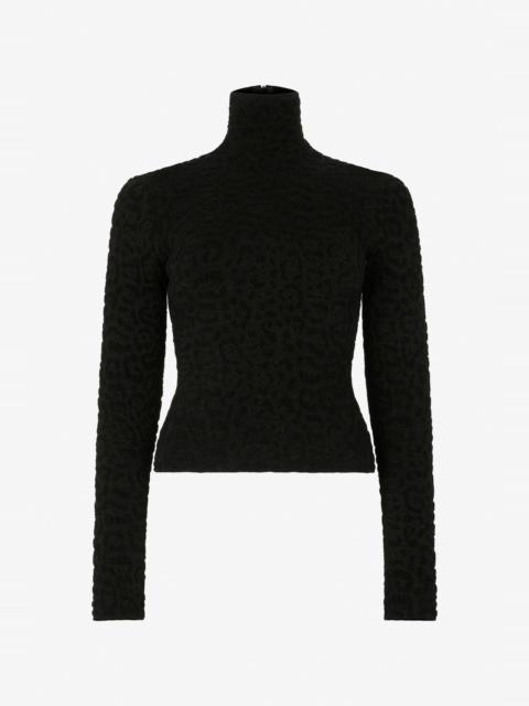 Roberto Cavalli High Neck Top with Lurex Jaguar Pattern