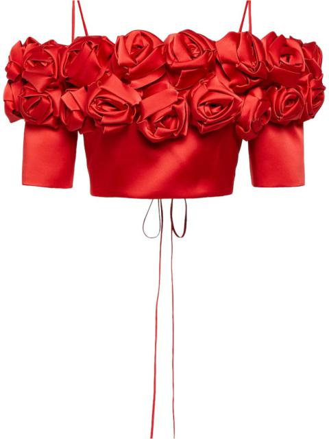 RASARIO CROPPED FLOWER EMBELLISHED SATIN TOP