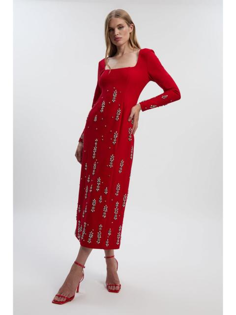 KAREN MILLEN Crystal Embellished Scuba Crepe Bandeau Midi Dress