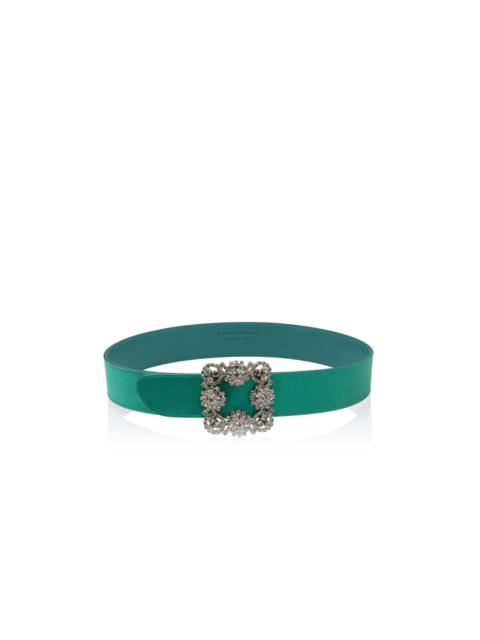 Manolo Blahnik Green Satin Crystal Buckled Belt