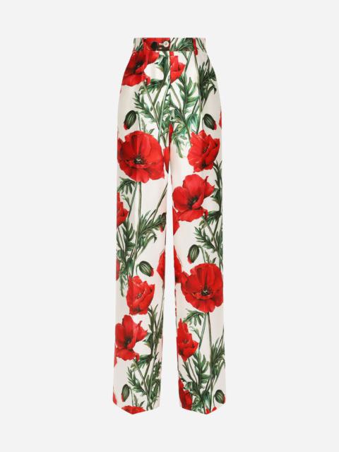 Dolce & Gabbana Flared poppy-print shantung pants