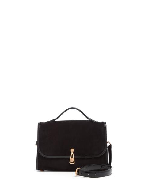 Medium Leonora Flap Bag in Black Suede