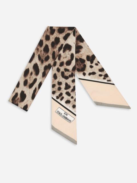 Leopard-print twill headscarf