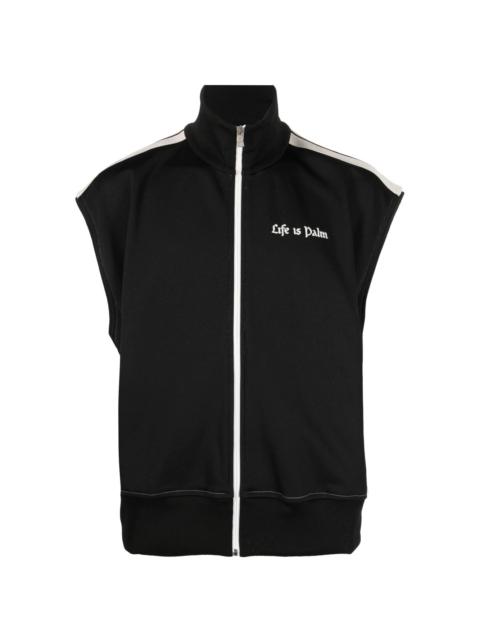 slogan-print sleeveless sport jacket