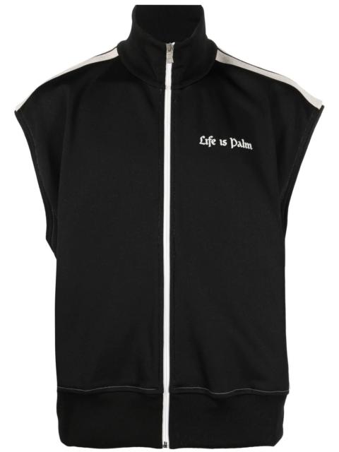 slogan-print sleeveless sport jacket