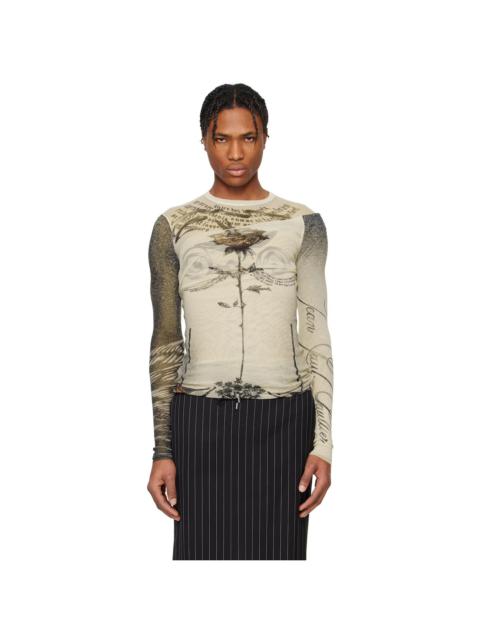 Jean Paul Gaultier Beige 'The Tattoo Rose and Bird' T-shirt
