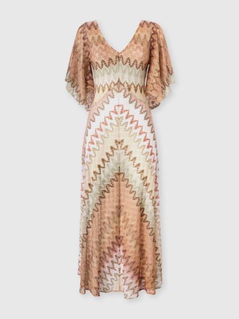 Missoni Long dress with V-neck in zigzag lamé viscose