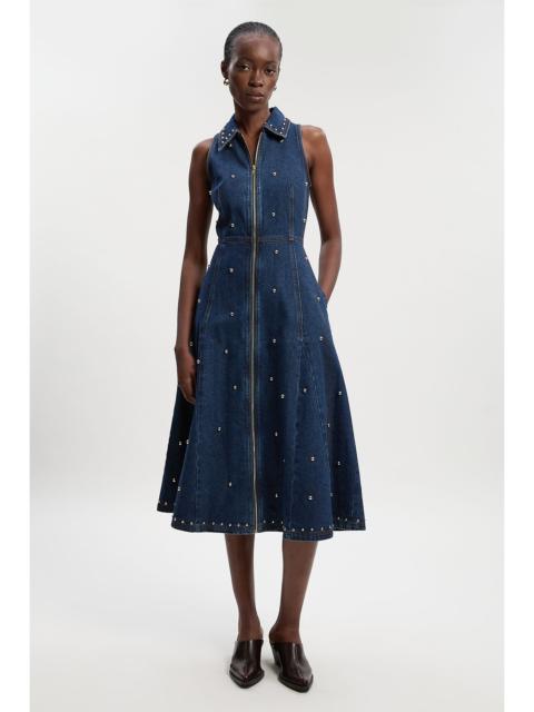 KAREN MILLEN Denim Studded Sleeveless Midi Dress