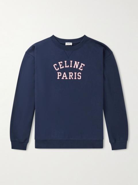 CELINE Logo-Print Cotton-Jersey Sweatshirt Navy