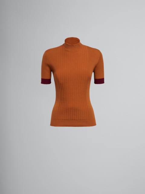 ORANGE WOOL TURTLENECK WITH CONTRASTING CUFFS