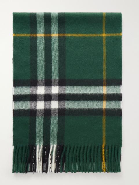 Burberry Giant fringe-detail checked cashmere scarf Forest green