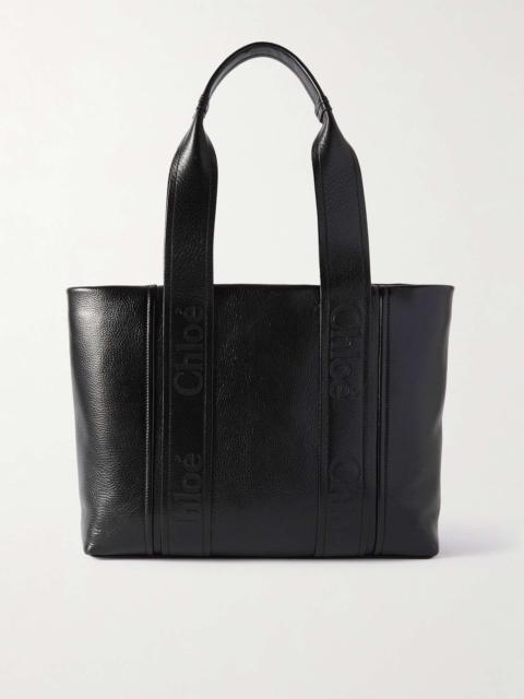 Woody textured-leather tote