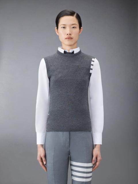 Thom Browne Sleeveless crew neck Shell Top With 4-Bar Stripe In Medium Grey Cashmere
