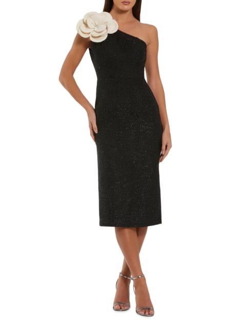 MAC DUGGAL Women's 3D Flower Boucle Midi-Dress - Black Ivory