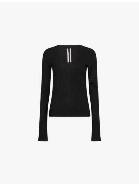 Rick Owens V-Neck Long-Sleeve Cashmere Top