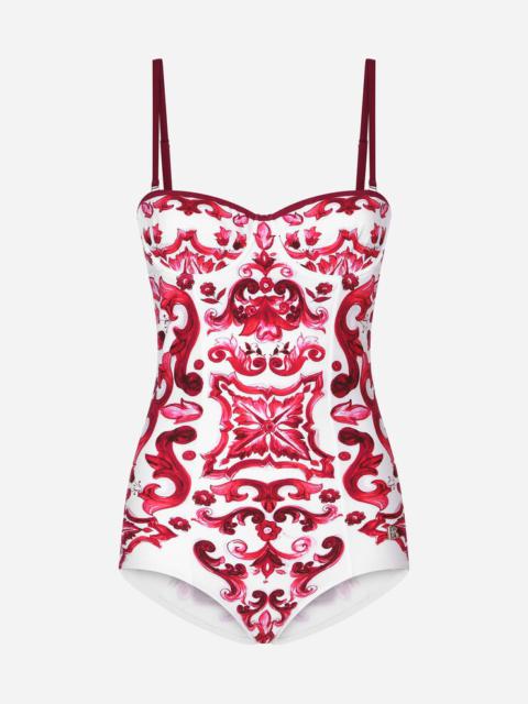 Dolce & Gabbana Majolica print balconette one-piece swimsuit