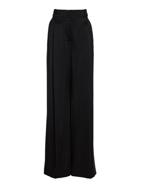 Another Tomorrow Exclusive Pleated Satin Wide-Leg Pants black