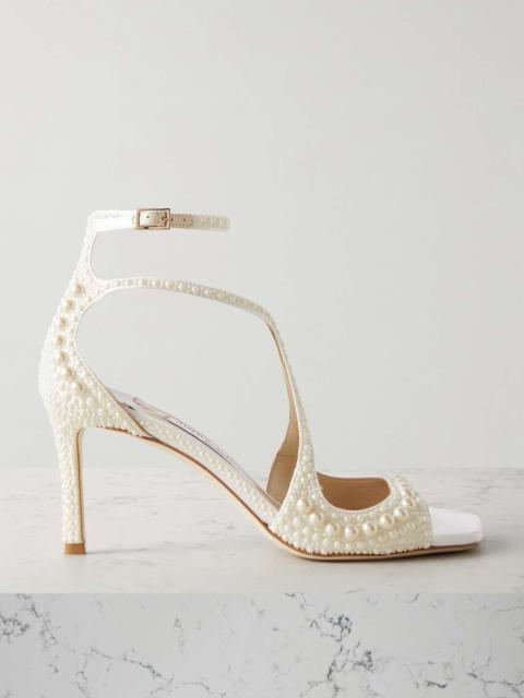 JIMMY CHOO Azia 75 faux pearl-embellished satin sandals