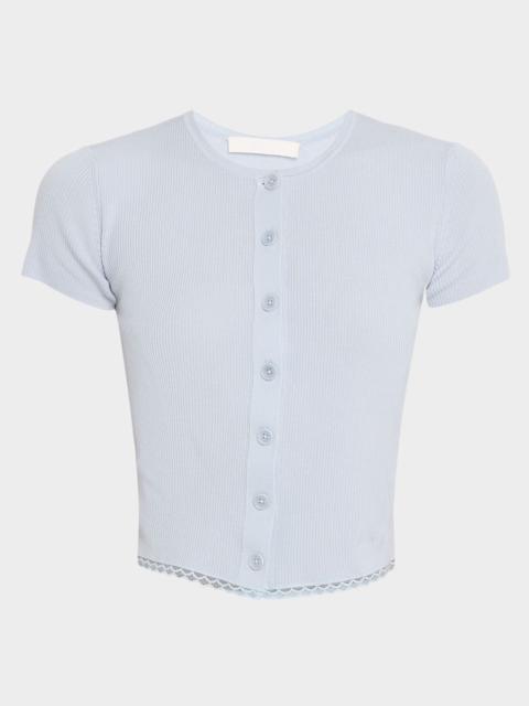 SABLYN Adelaide Slim Short-Sleeve Cardigan with Lace Trim