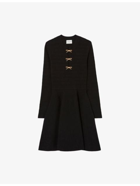 Claudie Pierlot Knot Long-Sleeve Stretch-Knit Mini Dress
