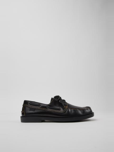CAMPER Don Black Leather Moccasin/Nautical Shoes for Men.