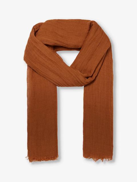 Fringed semi-sheer linen-blend scarf