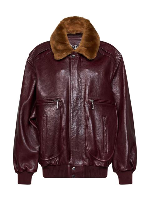 rabanne Burgundy textured calf leather bomber jacket