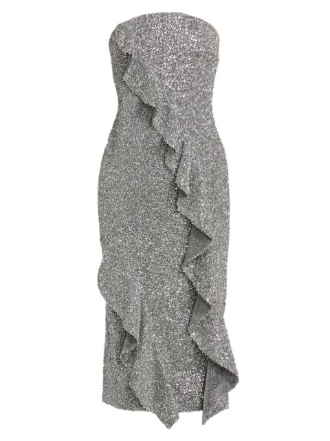 MILLY Women's Katy Sequin Ruffle Strapless Cocktail Dress - Silver