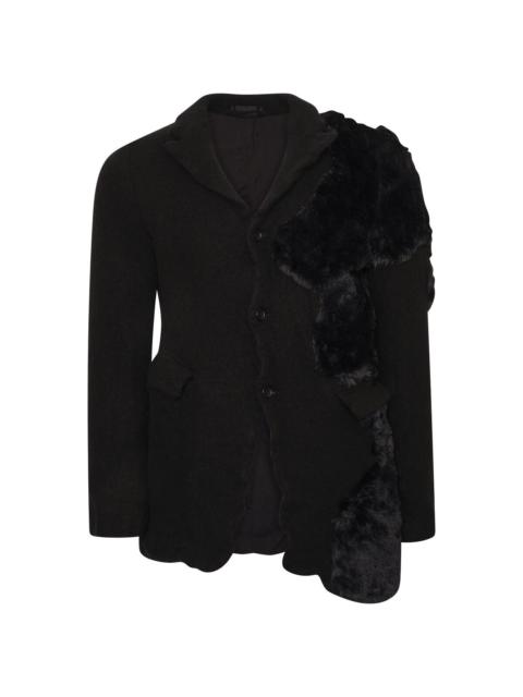 Faux-Fur Panelled Wool Blazer in Black