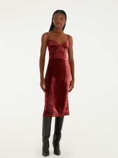 FARM RIO Burgundy Cut-Out Flowers Sleeveless Midi Dress