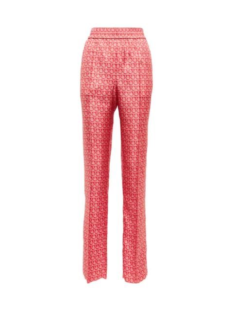 FERRAGAMO Gancini high-rise silk pants