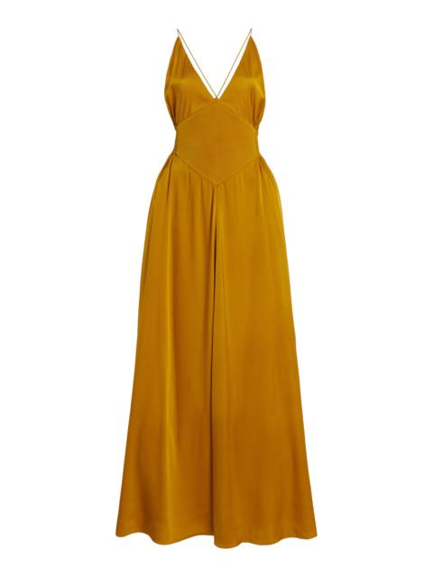 BEVZA Bee Silk Charmeuse Maxi Dress gold