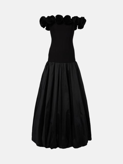 ROTATE Floral-appliqué off-shoulder crêpe maxi dress
