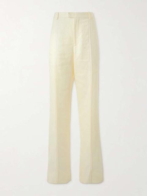 Embroidered linen straight-leg pants