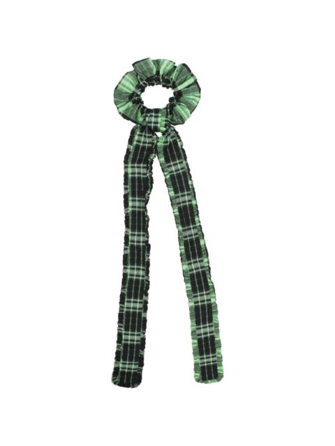 ヘアアクセサリー GANNI Green Checked Frill Bow Scrunchie A4668-484 GANNI Seersucker Check Frill Bow Hair Scrunchie Green