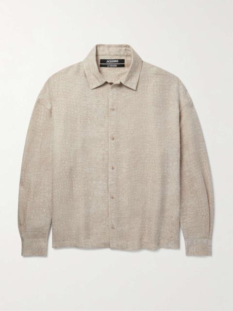 JACQUEMUS Croc-Effect Linen-Blend Overshirt