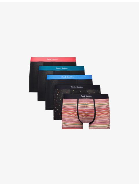 Paul Smith Striped Logo-Waistband Pack Of Five Cotton-Jersey Trunks