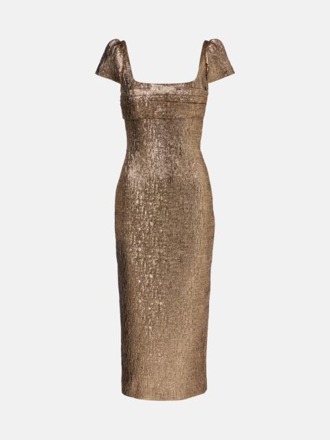 ROLAND MOURET Draped lamé jacquard cocktail dress