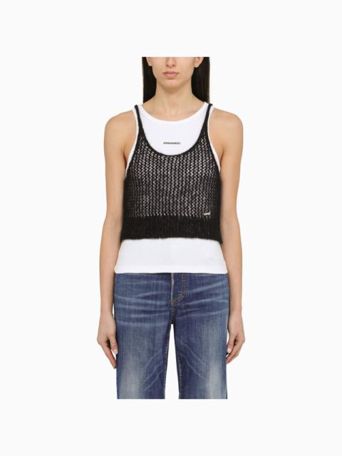 DSQUARED2 Black perforated mohair blend top