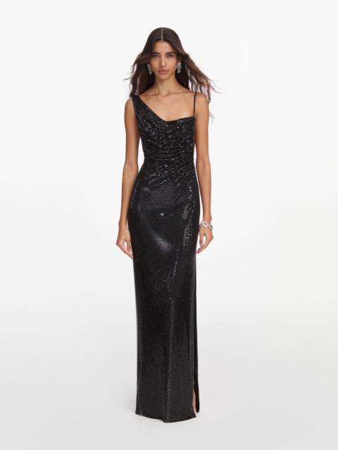 self-portrait Black Rhinestone Draped Maxi Dress