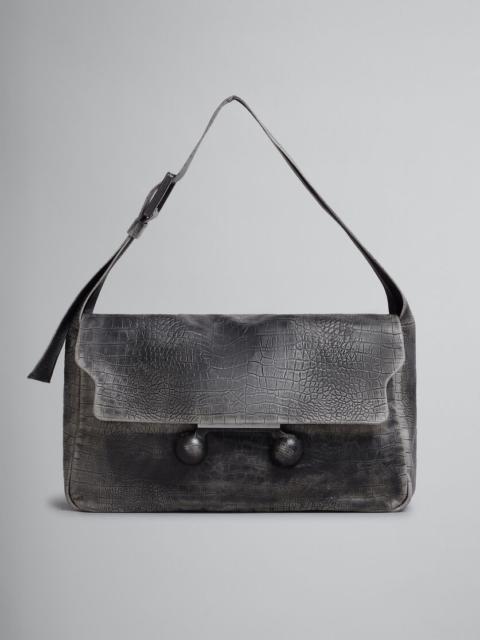 Marni BLACK CROCODILE PRINT LEATHER MEDIUM TRUNKAROO HANDBAG