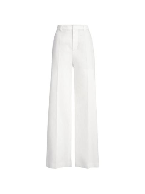 Brunello Cucinelli cotton and paper yarn diagonal loose flared trousers with monili